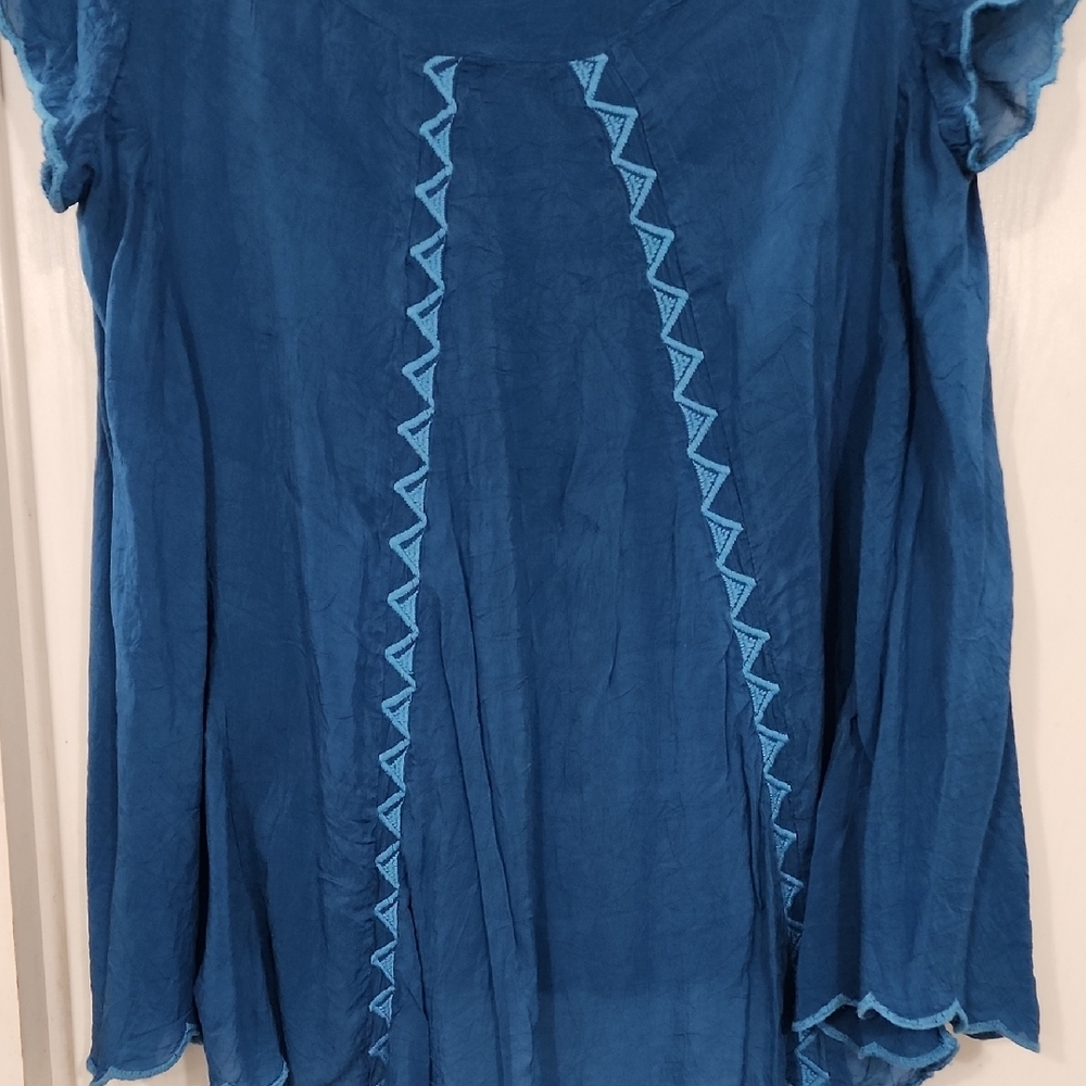 Johnny Was Teal Embroidered Blouse - Picture 5 of 6